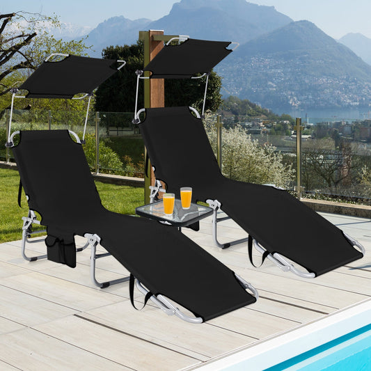 Set of 2 Portable Reclining Chair with 5 Adjustable Positions-Black - Tampa Home & Garden Store