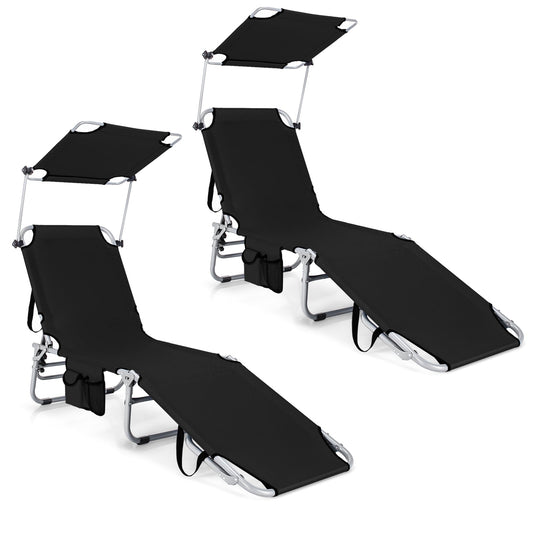 Set of 2 Portable Reclining Chair with 5 Adjustable Positions-Black - Tampa Home & Garden Store