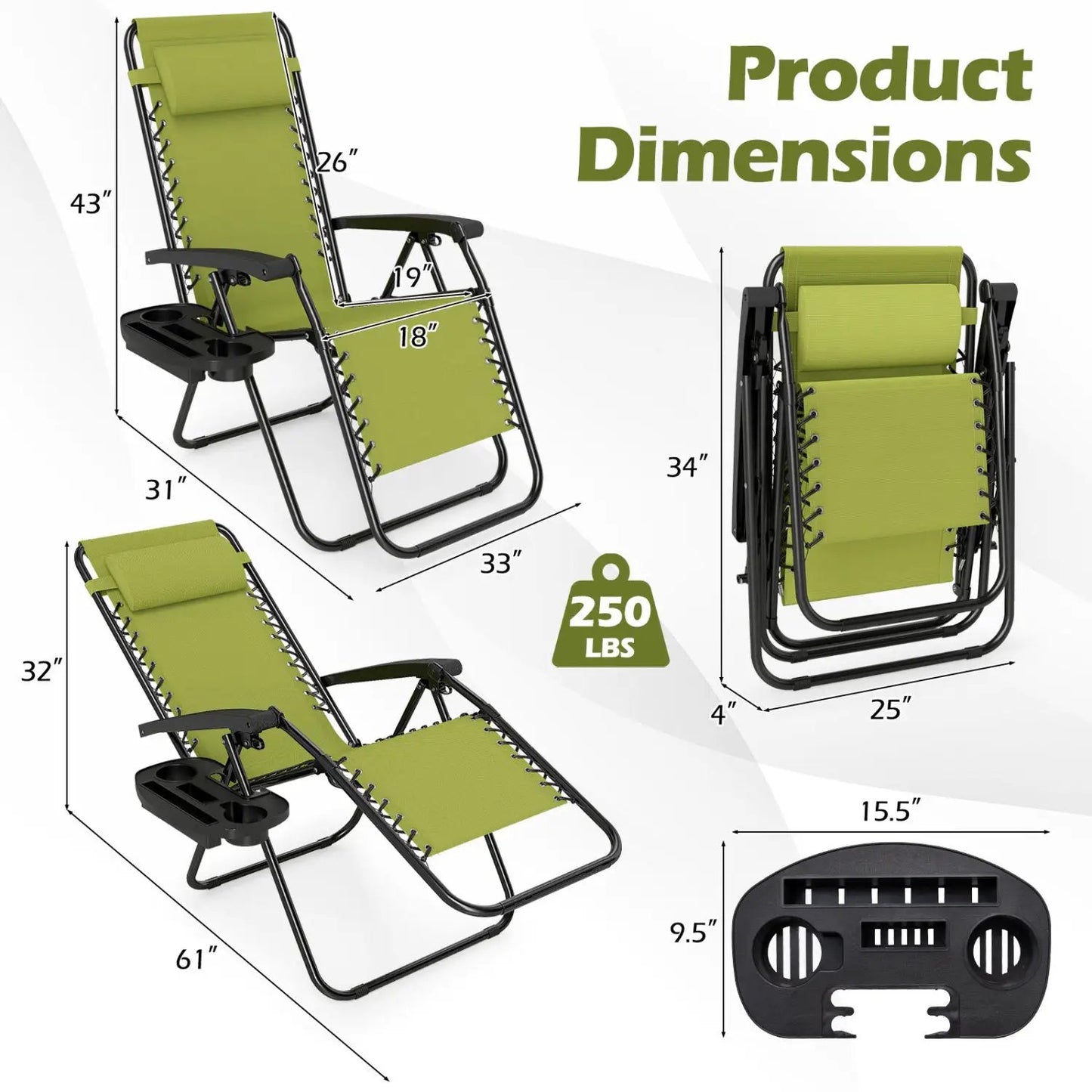 Zero Gravity Lounge Chairs Set With Cup Holders