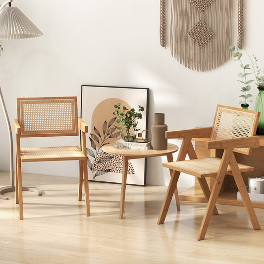 Set of 2 Rattan Accent Chairs with Natural Bamboo Frame-Natural - Tampa Home & Garden Store