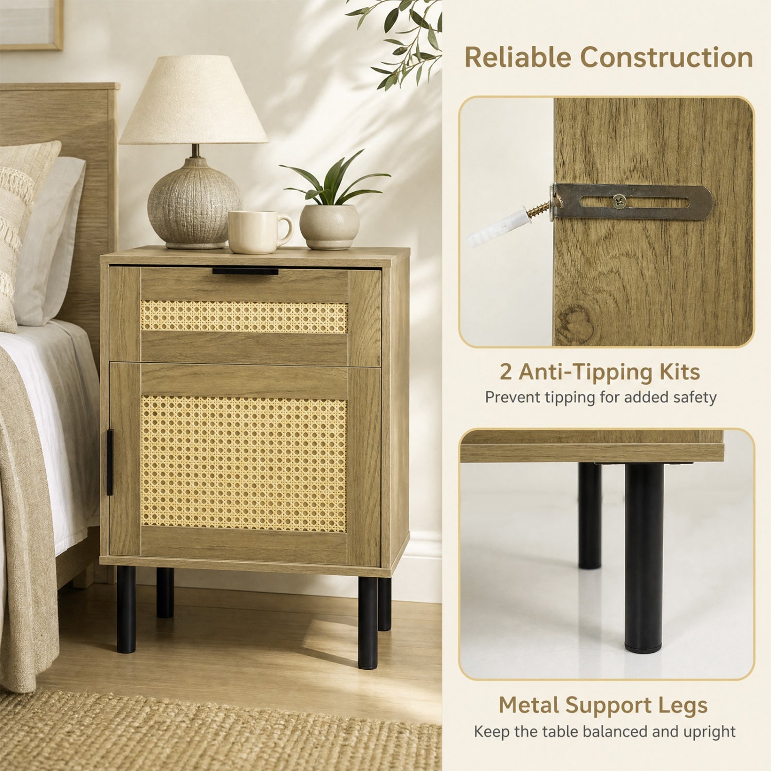 Rattan nightstand set of 2 with drawers and storage cabinet by DirectDeals on Tampa Home & Garden Store