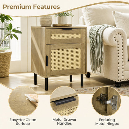 Rattan nightstand set of 2 with drawer and storage cabinet, wood finish, DirectDeals on Tampa Home & Garden Store