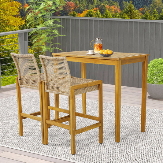 Set of 2 Rattan Patio Wood Barstools Dining Chairs with Backrest-Set of 2 - Tampa Home & Garden Store