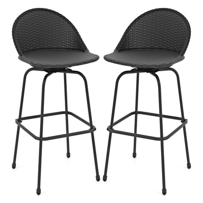 Set of 2 Rattan Swivel Barstools with Curved Back-Black