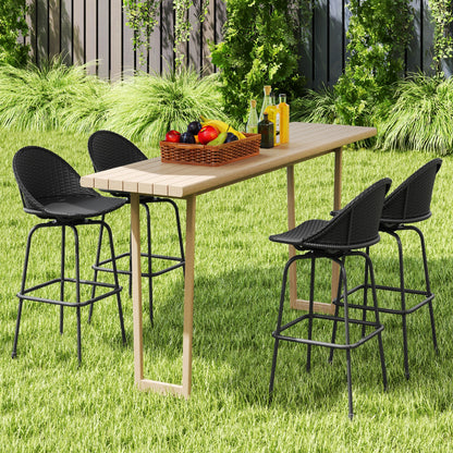 Set of 2 Rattan Swivel Barstools with Curved Back-Black