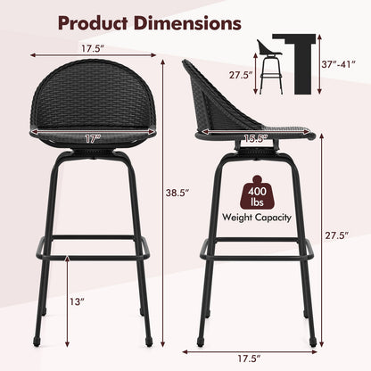 Set of 2 Rattan Swivel Barstools with Curved Back-Black