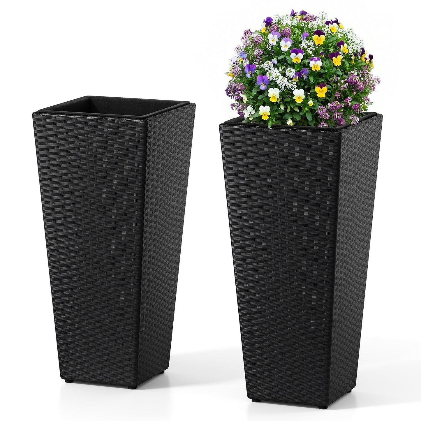 2-pack black rattan tall plant pots with detachable plastic liners DirectDeals on Tampa Home & Garden Store
