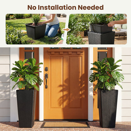 Set of 2 DirectDeals black rattan tall plant pots with detachable plastic liners on Tampa Home & Garden Store