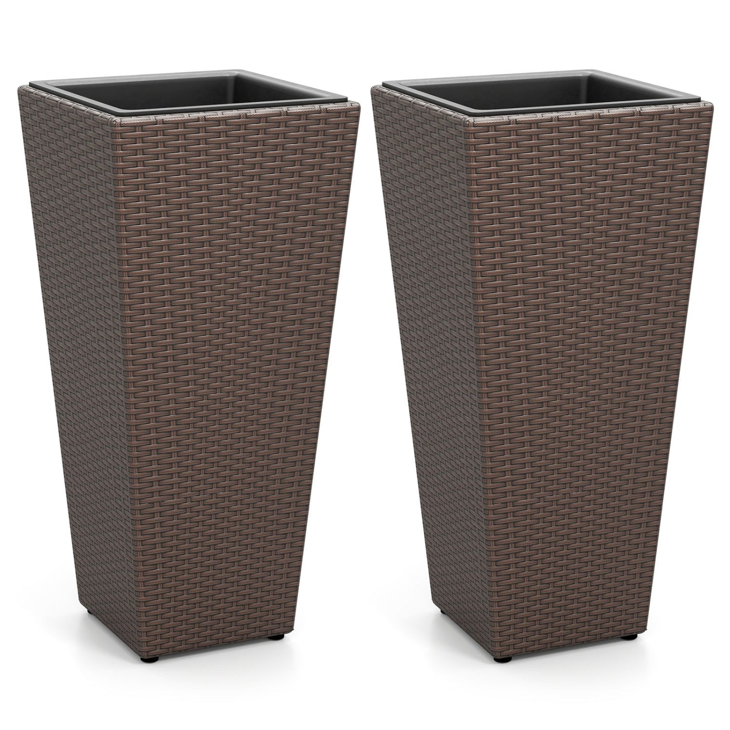 Tall rattan planter set of 2 with liners, brown wicker finish DirectDeals on Tampa Home & Garden Store
