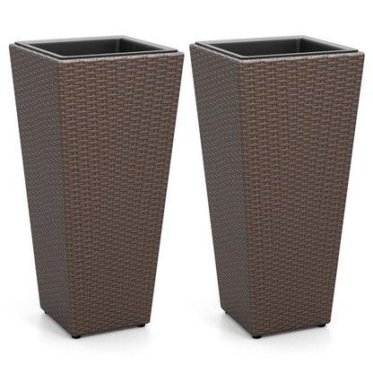 Tall rattan planter set of 2 with liners, brown wicker finish DirectDeals on Tampa Home & Garden Store