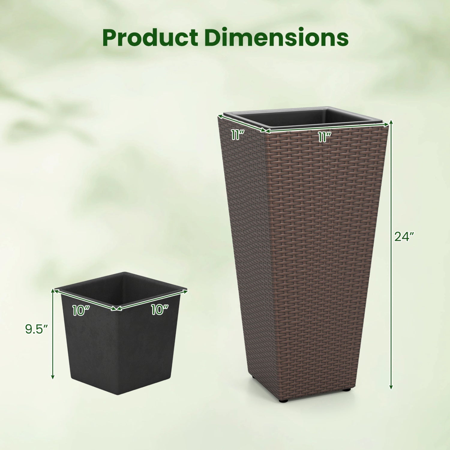 Tall Rattan Plant Pots with Liners set of 2 brown wicker planters DirectDeals on Tampa Home & Garden Store