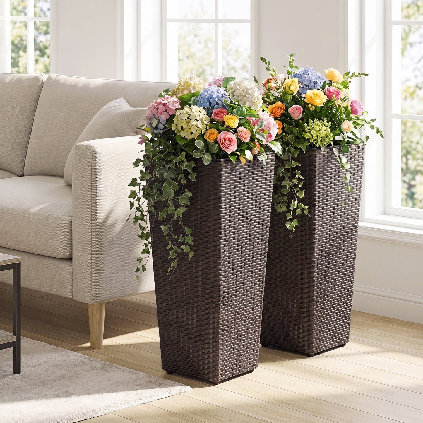 Tall rattan planter pots with brown wicker 2 planters DirectDeals on Tampa Home & Garden Store