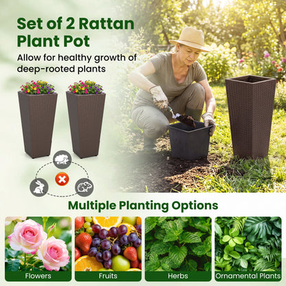 Tall rattan planter pots with liners set of 2 in brown wicker DirectDeals on Tampa Home & Garden Store