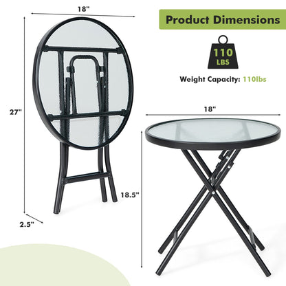 Round Folding Patio Side Table with Tempered Glass Top, black frame, DirectDeals on Tampa Home & Garden Store