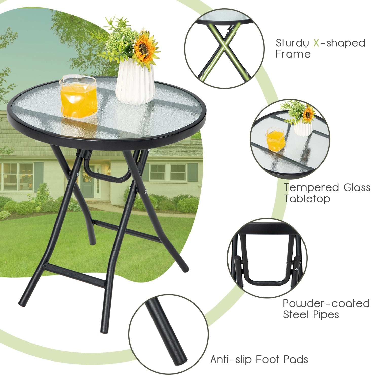Round Folding Patio Side Table DirectDeals with tempered glass top on Tampa Home & Garden Store