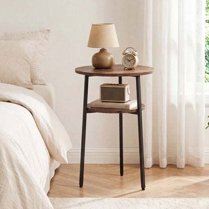 Round side table with storage shelf in rustic brown top and black metal legs by DirectDeals on Tampa Home & Garden Store