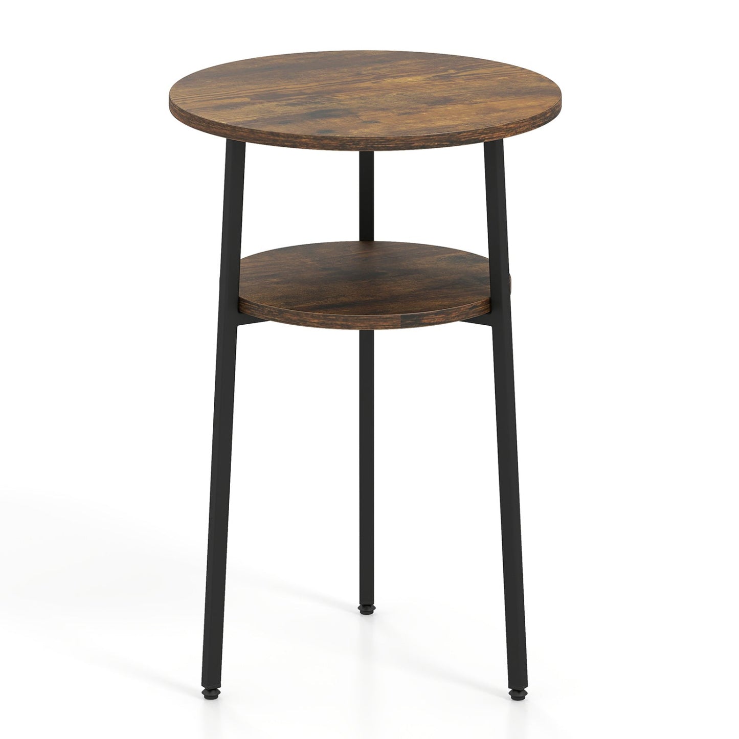 Round side table with two-tier storage shelf in rustic brown wood, DirectDeals on Tampa Home & Garden Store