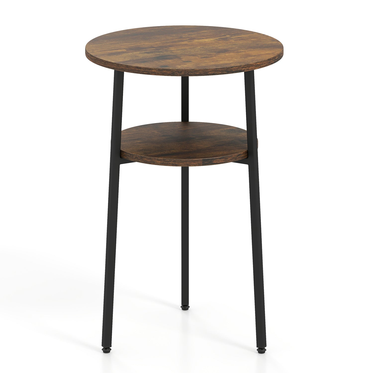 Round side table with two-tier storage shelf in rustic brown wood, DirectDeals on Tampa Home & Garden Store