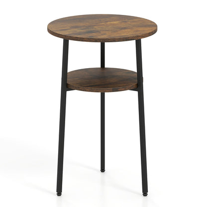Round side table with two-tier storage shelf in rustic brown wood, DirectDeals on Tampa Home & Garden Store