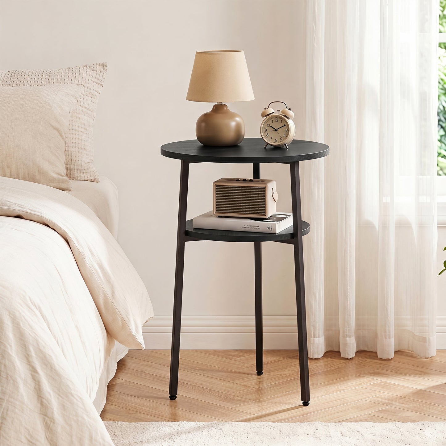 Round side table with two-tier storage shelf in rustic brown by DirectDeals on Tampa Home & Garden Store