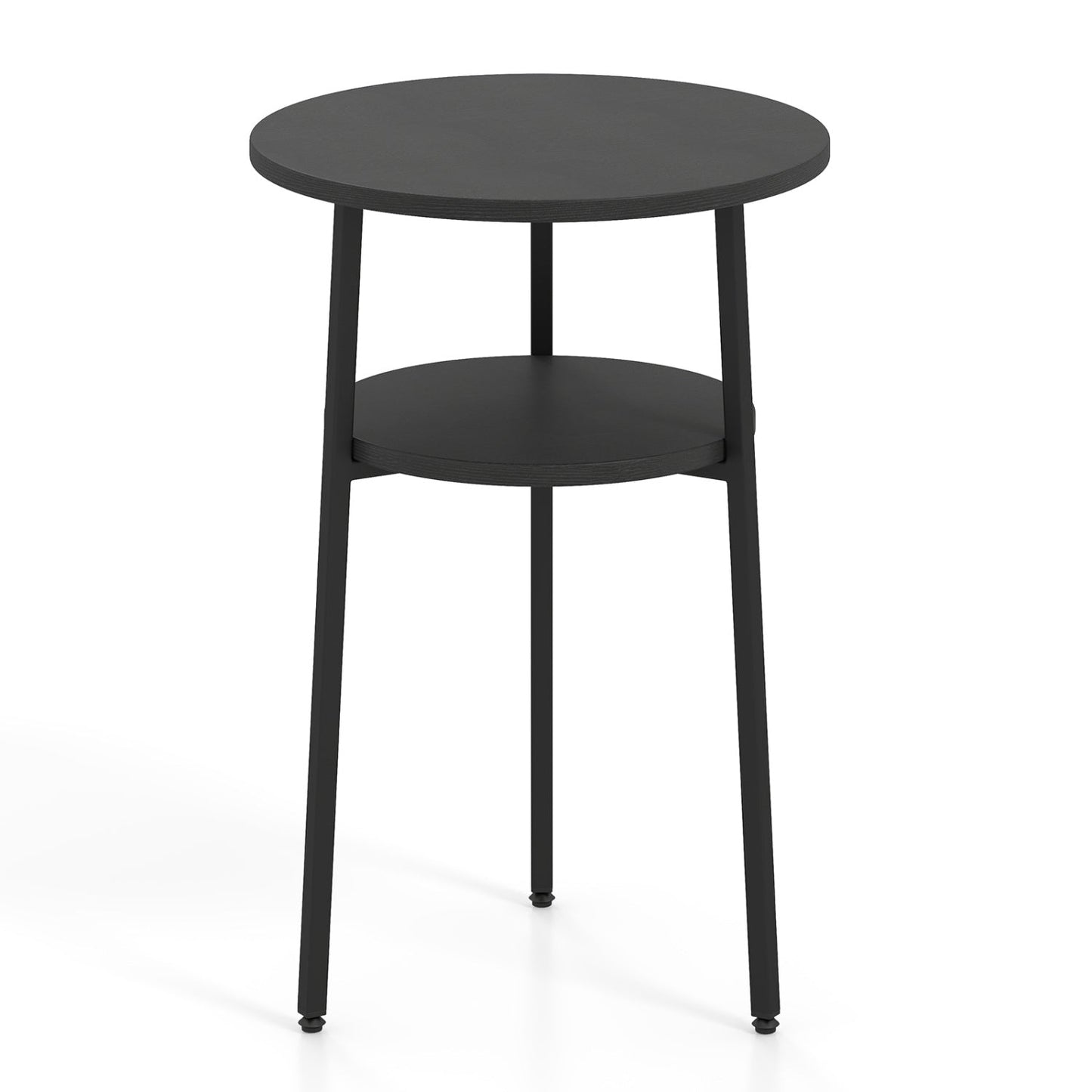 Round side table with storage shelf in rustic brown finish, three slender black legs DirectDeals on Tampa Home & Garden Store