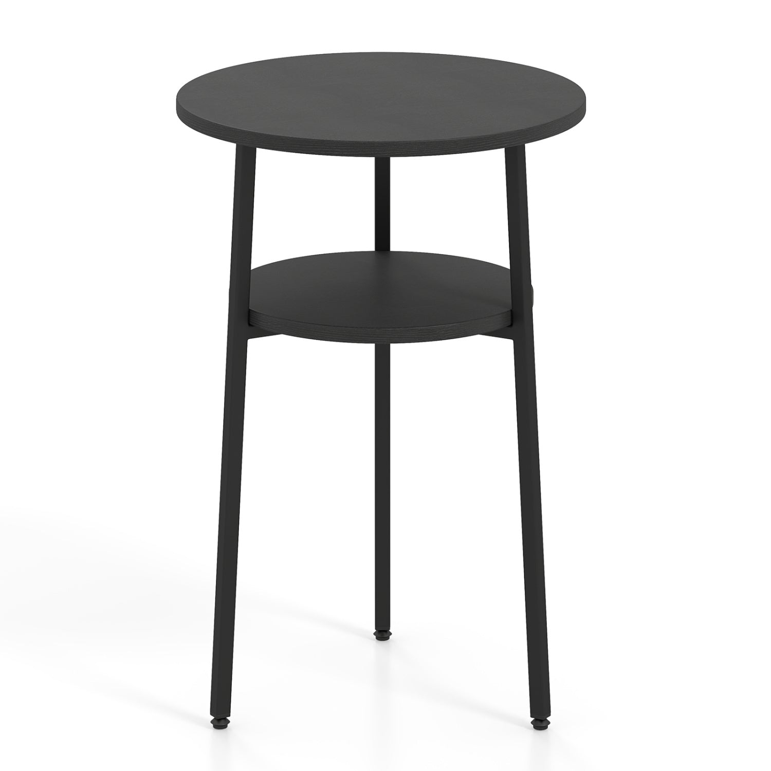 Round side table with storage shelf in rustic brown finish, three slender black legs DirectDeals on Tampa Home & Garden Store