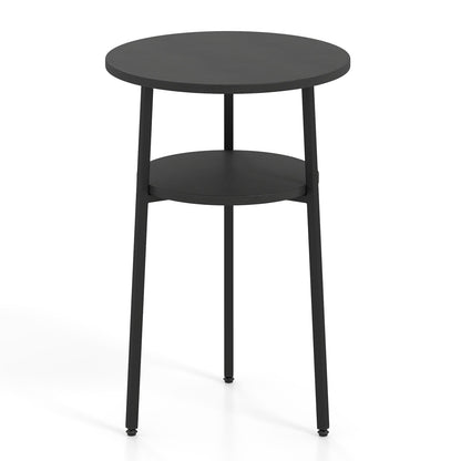 Round side table with storage shelf in rustic brown finish, three slender black legs DirectDeals on Tampa Home & Garden Store