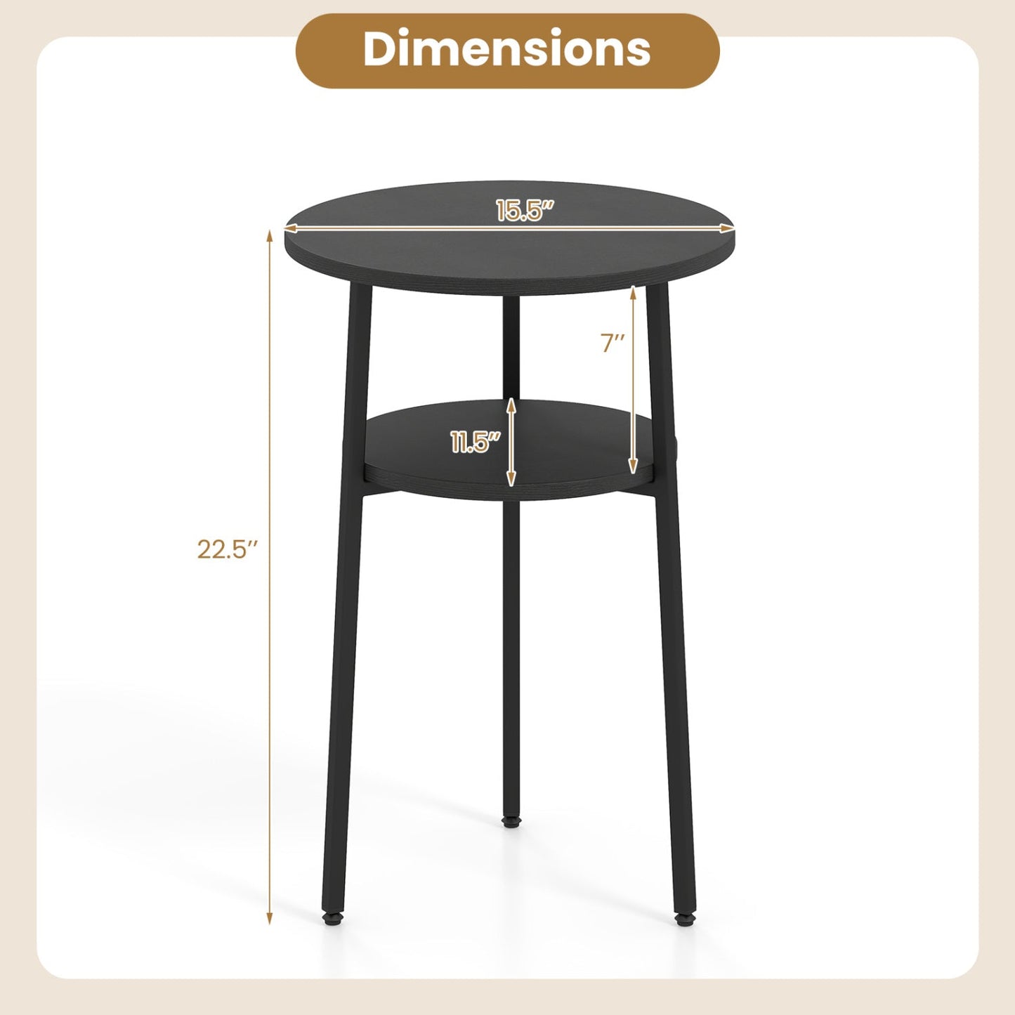 Round Side Table with Storage Shelf in rustic brown by DirectDeals, 15.5in top dia, 22.5in tall on Tampa Home & Garden Store