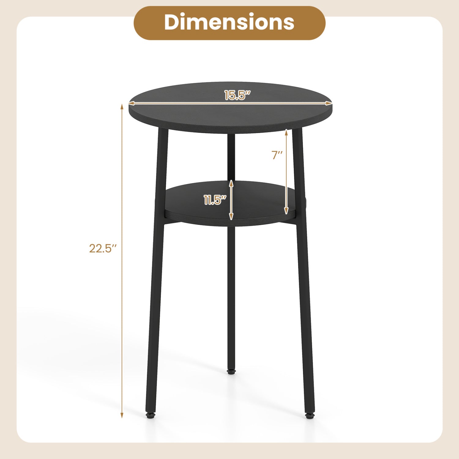 Round Side Table with Storage Shelf in rustic brown by DirectDeals, 15.5in top dia, 22.5in tall on Tampa Home & Garden Store