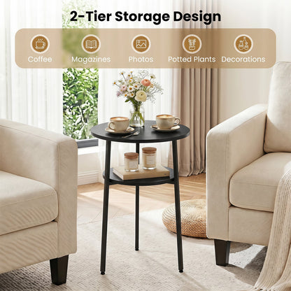 Round side table set with two-tier storage shelf in rustic brown, DirectDeals on Tampa Home & Garden Store