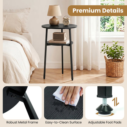 Round side table with storage shelf in dark finish and sleek metal frame by DirectDeals on Tampa Home & Garden Store