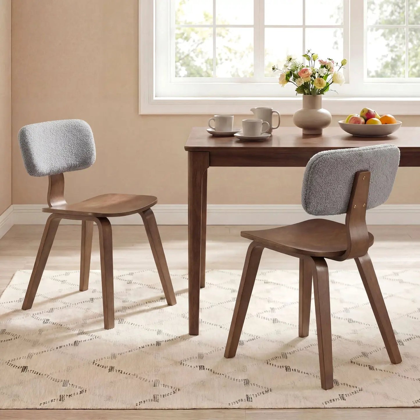 Set of 2 Rubber Wood Dining Room Chairs with Teddy Velvet Padded Backrest
