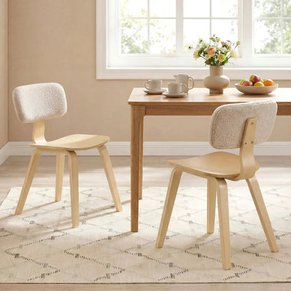 Set of 2 Rubber Wood Dining Room Chairs with Teddy Velvet Padded Backrest