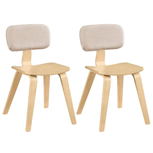 Set of 2 rubber wood dining chairs with teddy velvet padded backrests in natural wood on Tampa Home & Garden Store