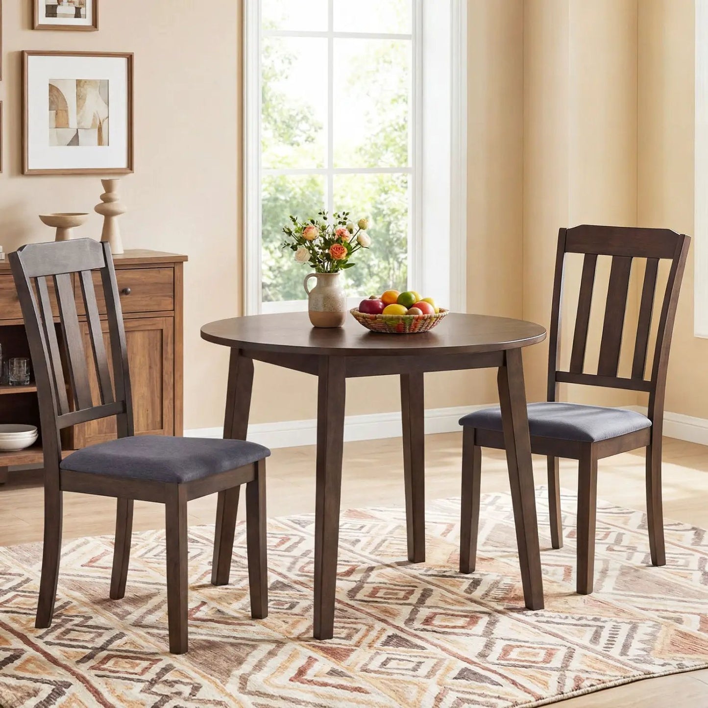 Set of 2 Rubber Wood Dining Chairs with Backrest