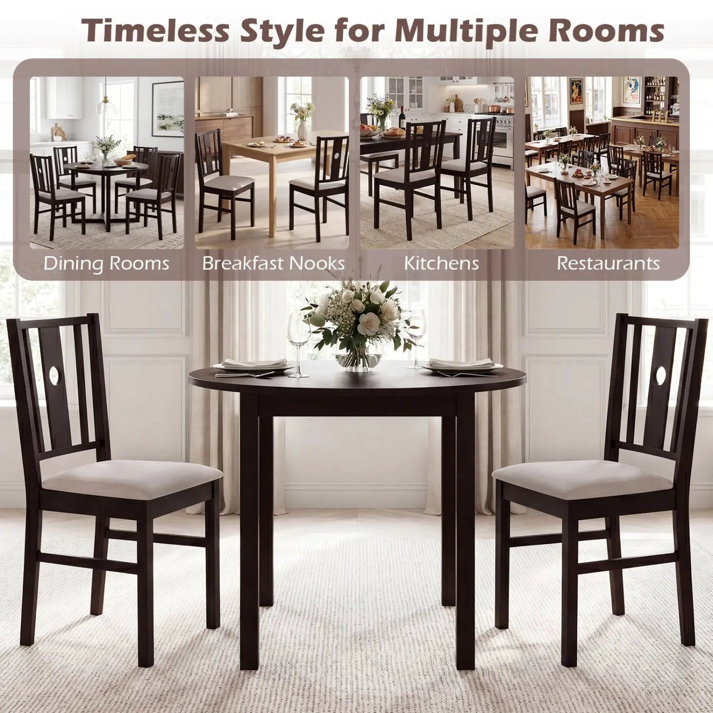 Rubber Wood Dining Chairs With Padded Seat Set 2