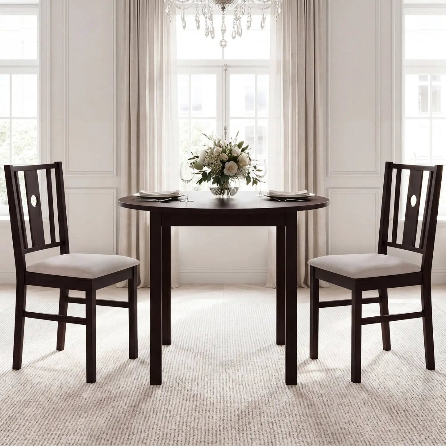 Rubber Wood Dining Chairs With Padded Seat Set 2