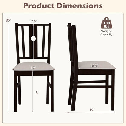Rubber Wood Dining Chairs With Padded Seat Set 2