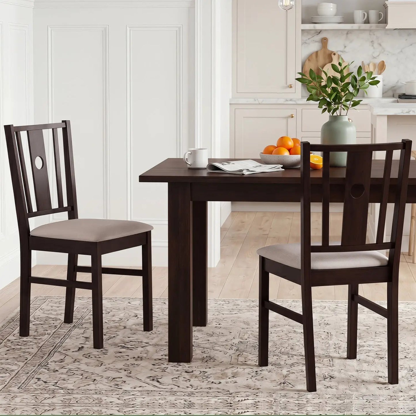 Rubber Wood Dining Chairs With Padded Seat Set 2