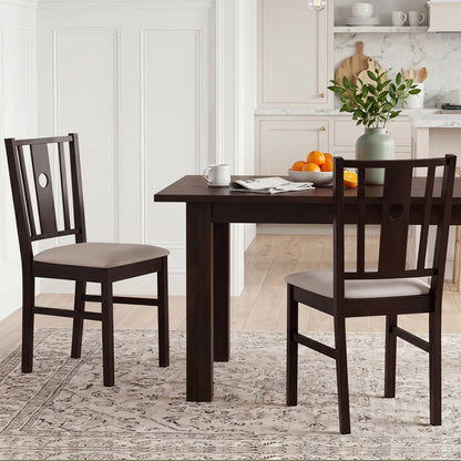 Rubber Wood Dining Chairs With Padded Seat Set 2