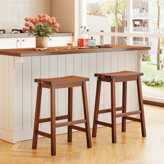 Set of 2 Saddle-Seat Counter Height Stools with Curved Seat and Footrests-Walnut - Tampa Home & Garden Store
