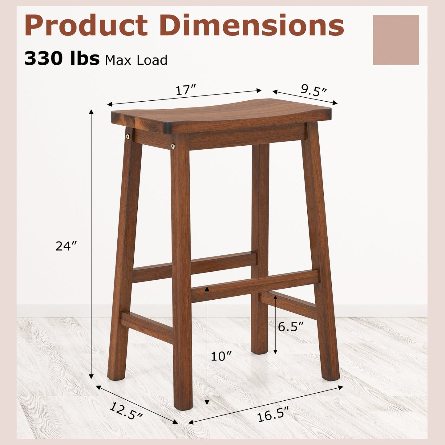 Set of 2 Saddle-Seat Counter Height Stools with Curved Seat and Footrests-Walnut