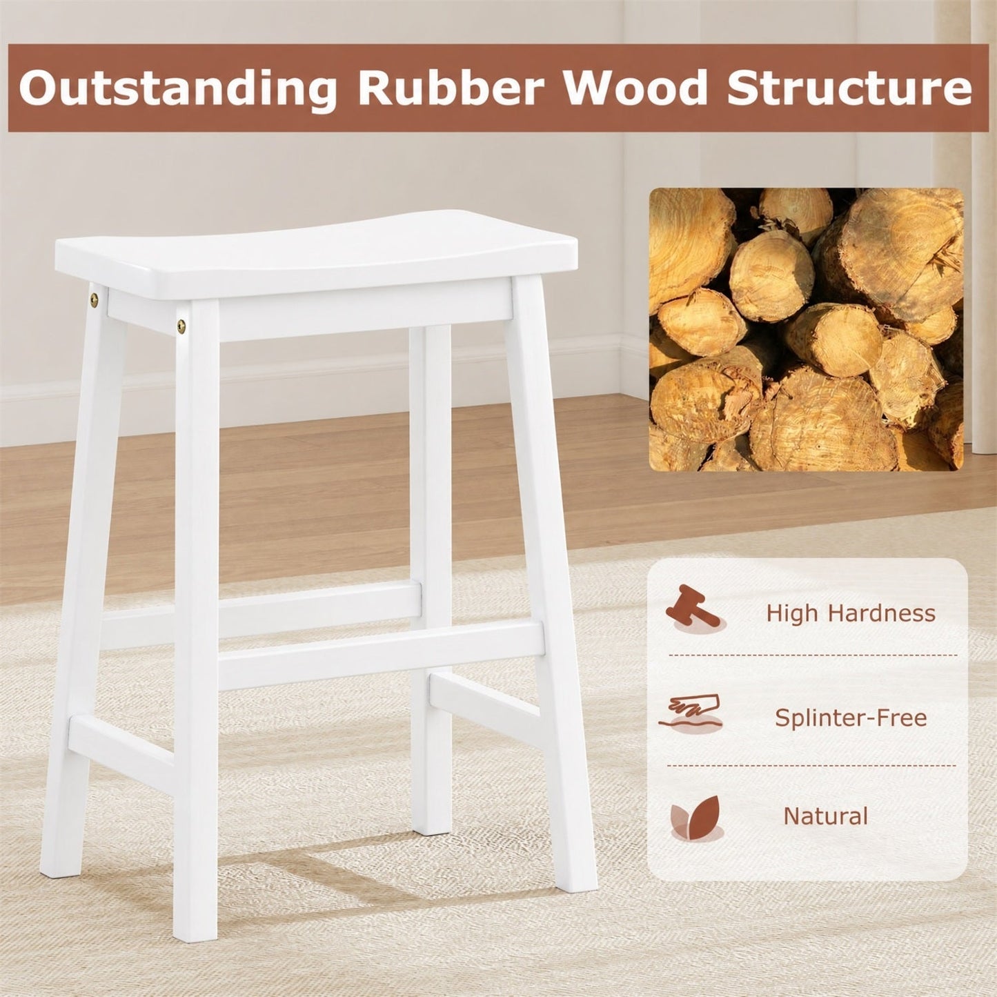Saddle-seat counter-height bar stools set of 2 in white with footrests by DirectDeals on Tampa Home & Garden Store