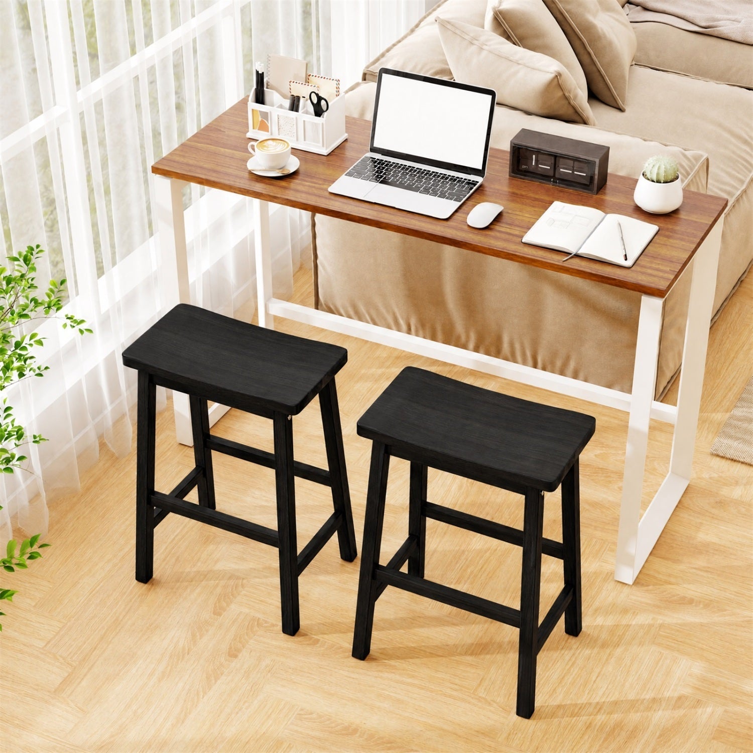 DirectDeals saddle-seat counter height stools, black wood seat, set of 2 on Tampa Home & Garden Store