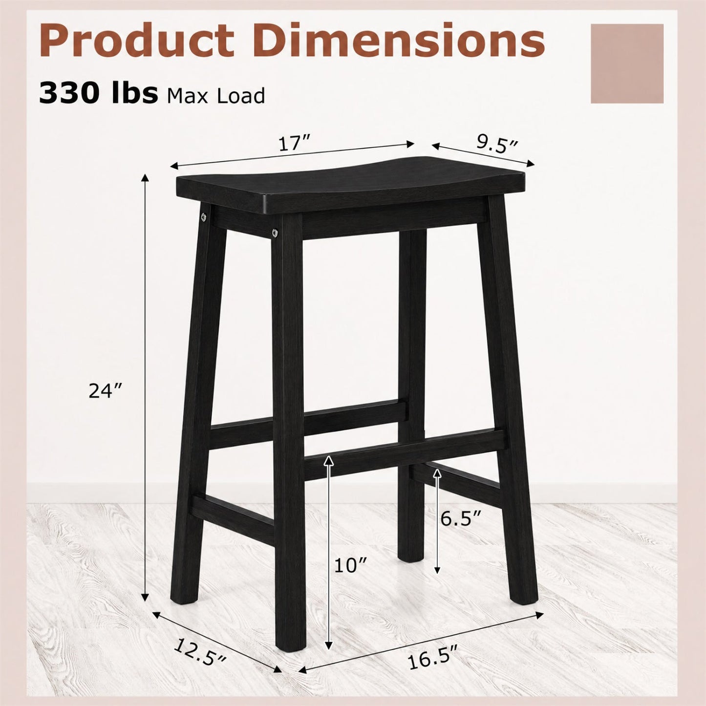 Saddle-Seat Counter Height Stools, DirectDeals, set of 2 in black wood with footrests on Tampa Home & Garden Store