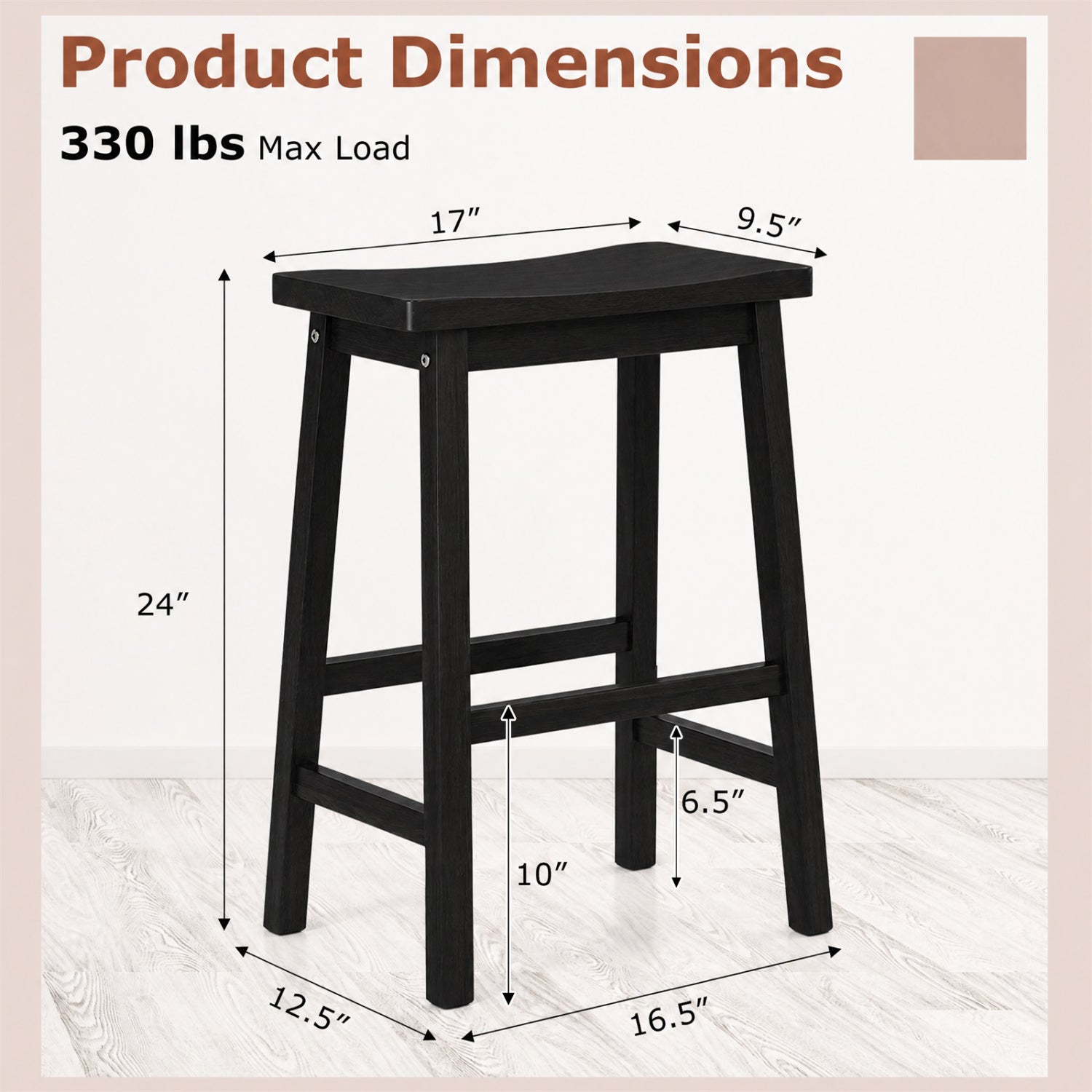 Saddle-Seat Counter Height Stools, DirectDeals, set of 2 in black wood with footrests on Tampa Home & Garden Store