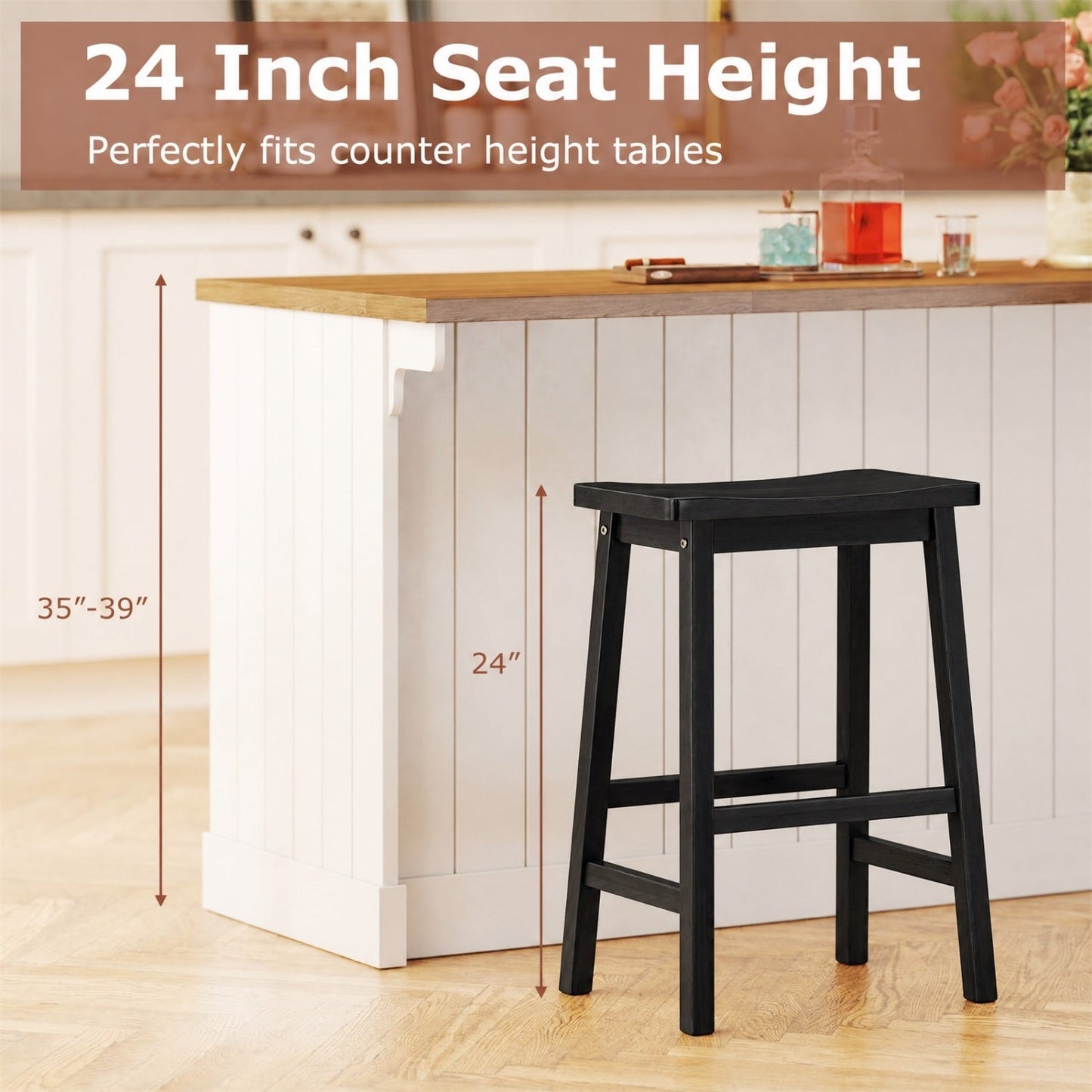 DirectDeals Saddle-Seat Counter Height Bar Stools, set of 2, black finish with footrests on Tampa Home & Garden Store