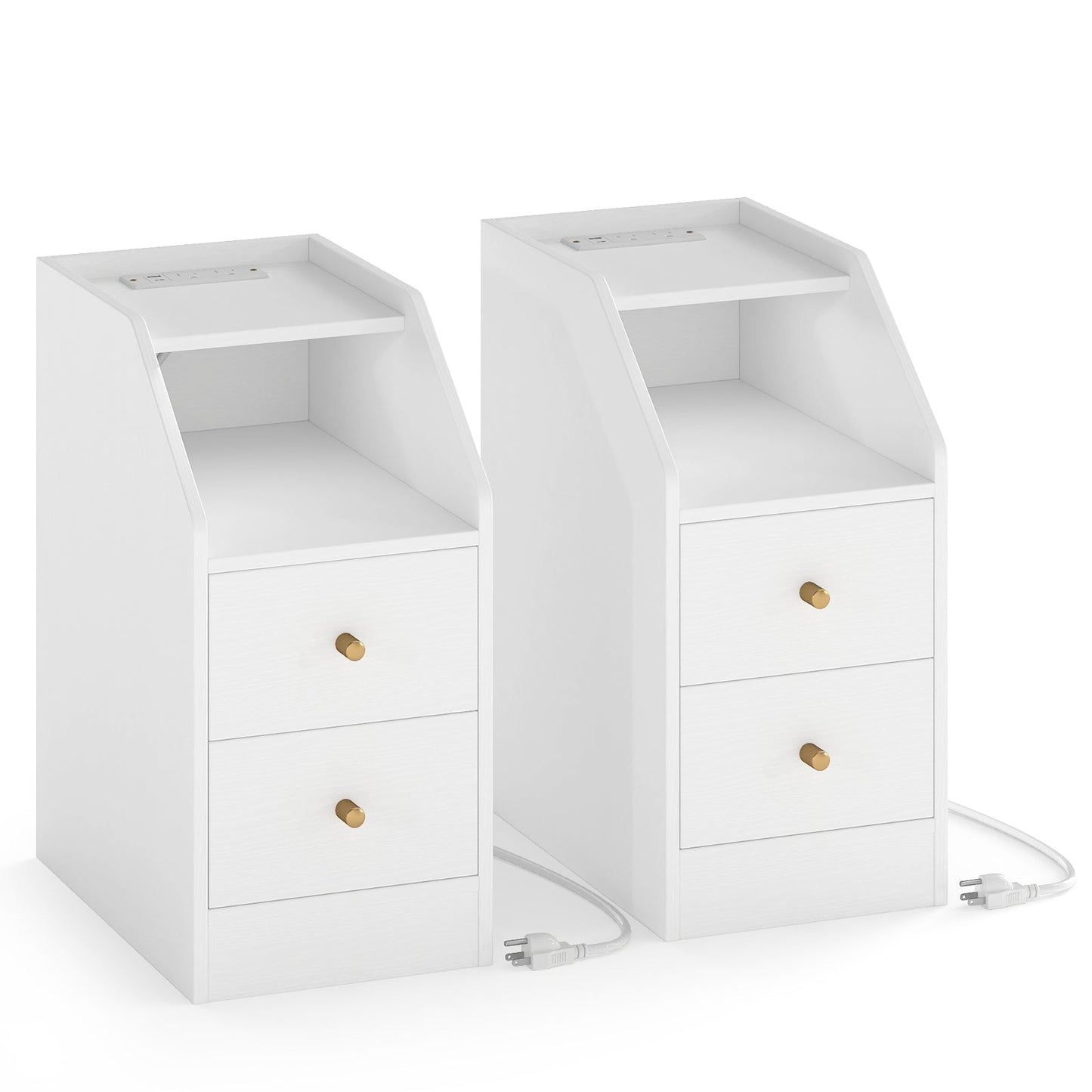 Set of 2 Side End Tables with Charging Station Sofa Couch Tables with Shelf Drawers - Tampa Home & Garden Store