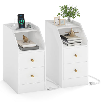Set of 2 Side End Tables with Charging Station Sofa Couch Tables with Shelf Drawers - Tampa Home & Garden Store