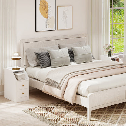 Set of 2 Side End Tables with Charging Station Sofa Couch Tables with Shelf Drawers - Tampa Home & Garden Store